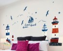 Mediterranean Lighthouses with Boat and Birds Modern Decal